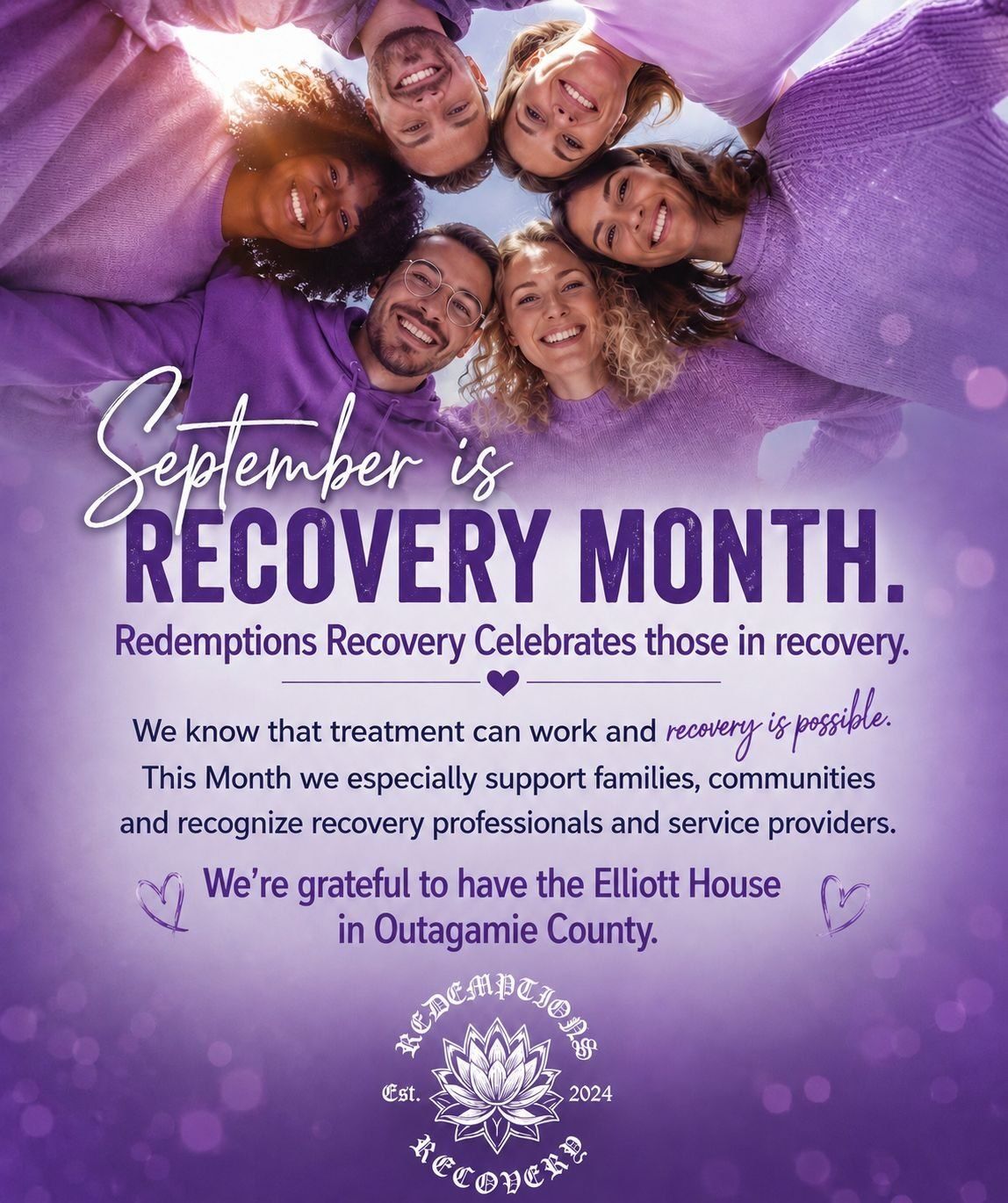 Graphic celebrating September as National Recovery Month with the Redemptions Recovery seal.